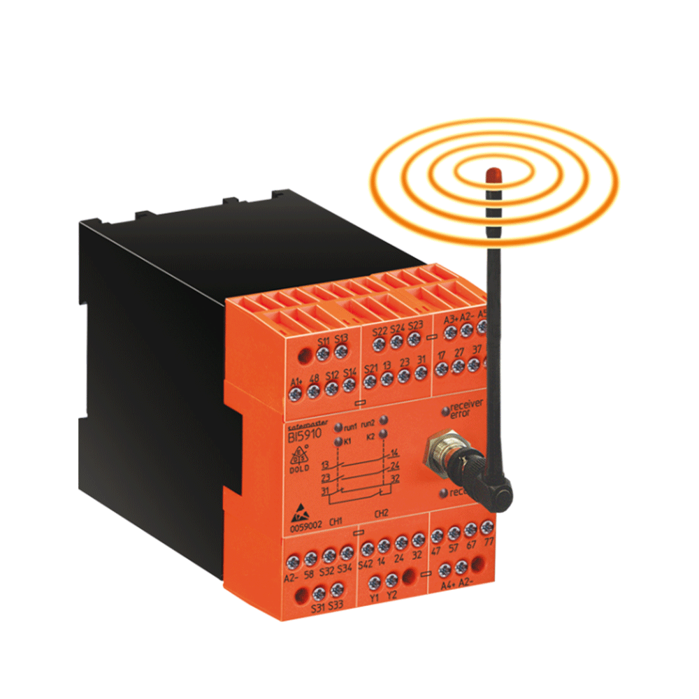 BI5910 - Relê de Segurança Wireless , aplicação de controle com emergência, Cat.4, com identificação de controle na área de risco